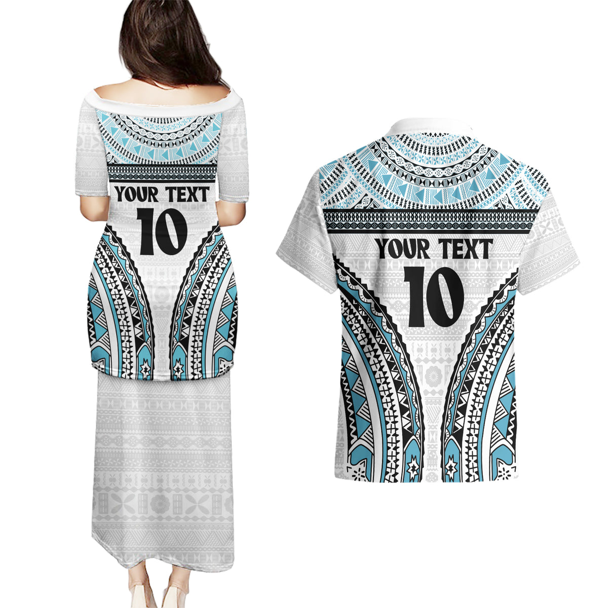 Custom Flying Fijians Rugby Couples Matching Puletasi and Hawaiian Shirt Tapa Tribal Cloth LT03 - Polynesian Pride