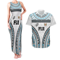 Custom Flying Fijians Rugby Couples Matching Tank Maxi Dress and Hawaiian Shirt Tapa Tribal Cloth LT03 White - Polynesian Pride