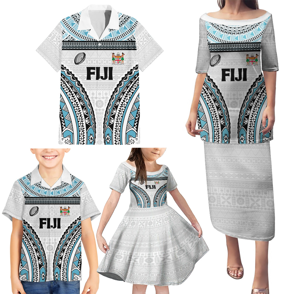 Custom Flying Fijians Rugby Family Matching Puletasi and Hawaiian Shirt Tapa Tribal Cloth LT03 - Polynesian Pride