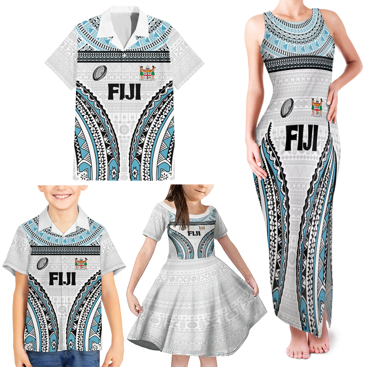 Custom Flying Fijians Rugby Family Matching Tank Maxi Dress and Hawaiian Shirt Tapa Tribal Cloth LT03 - Polynesian Pride