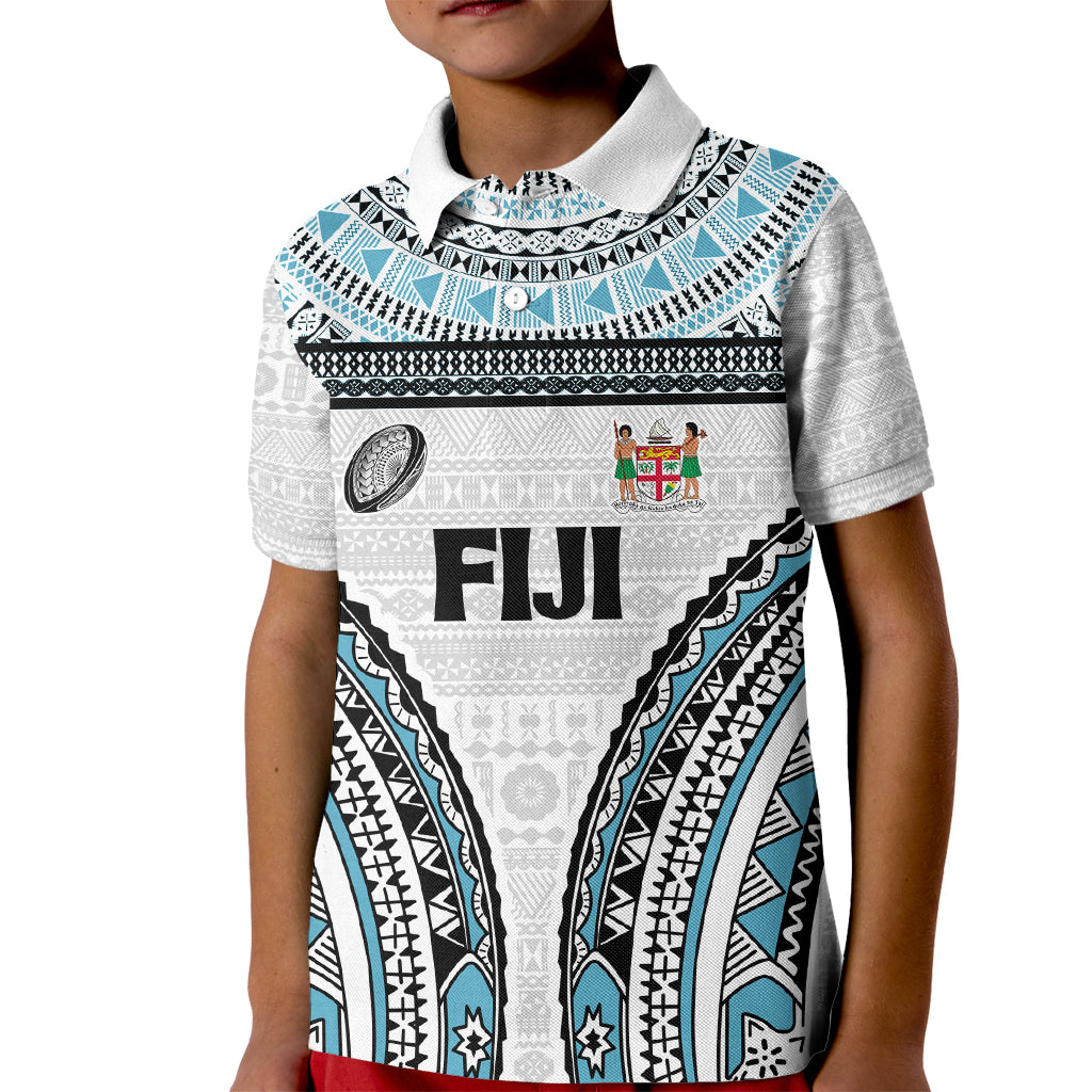 Custom Flying Fijians Rugby Kid Polo Shirt Tapa Tribal Cloth LT03 Kid White - Polynesian Pride