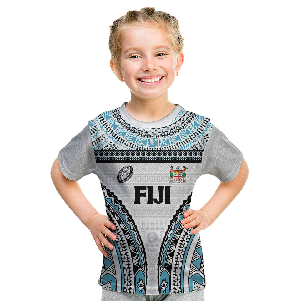 Custom Flying Fijians Rugby Kid T Shirt Tapa Tribal Cloth LT03 White - Polynesian Pride