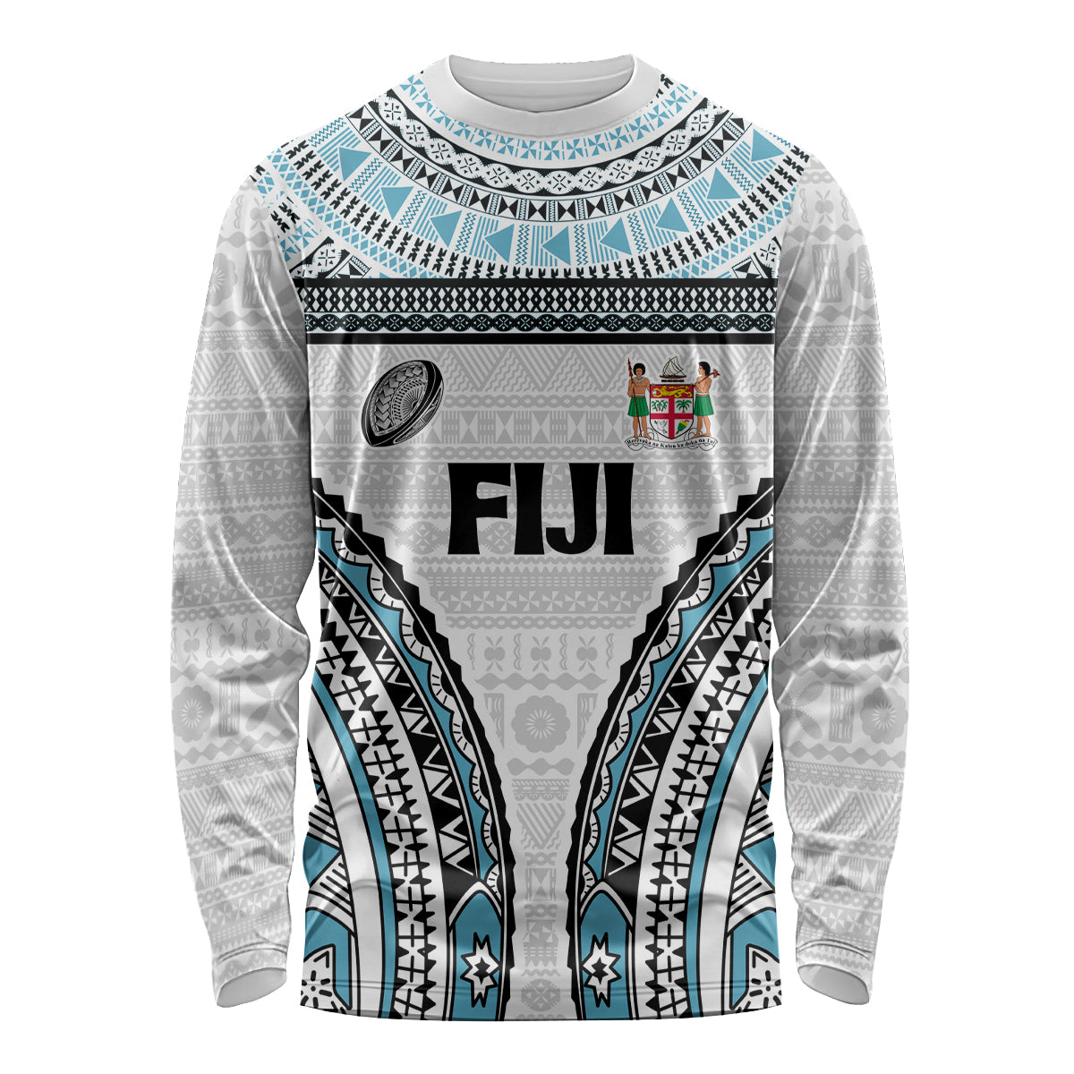 Custom Flying Fijians Rugby Long Sleeve Shirt Tapa Tribal Cloth LT03 Unisex White - Polynesian Pride