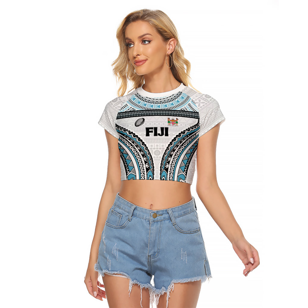 Custom Flying Fijians Rugby Raglan Cropped T Shirt Tapa Tribal Cloth LT03 Female White - Polynesian Pride