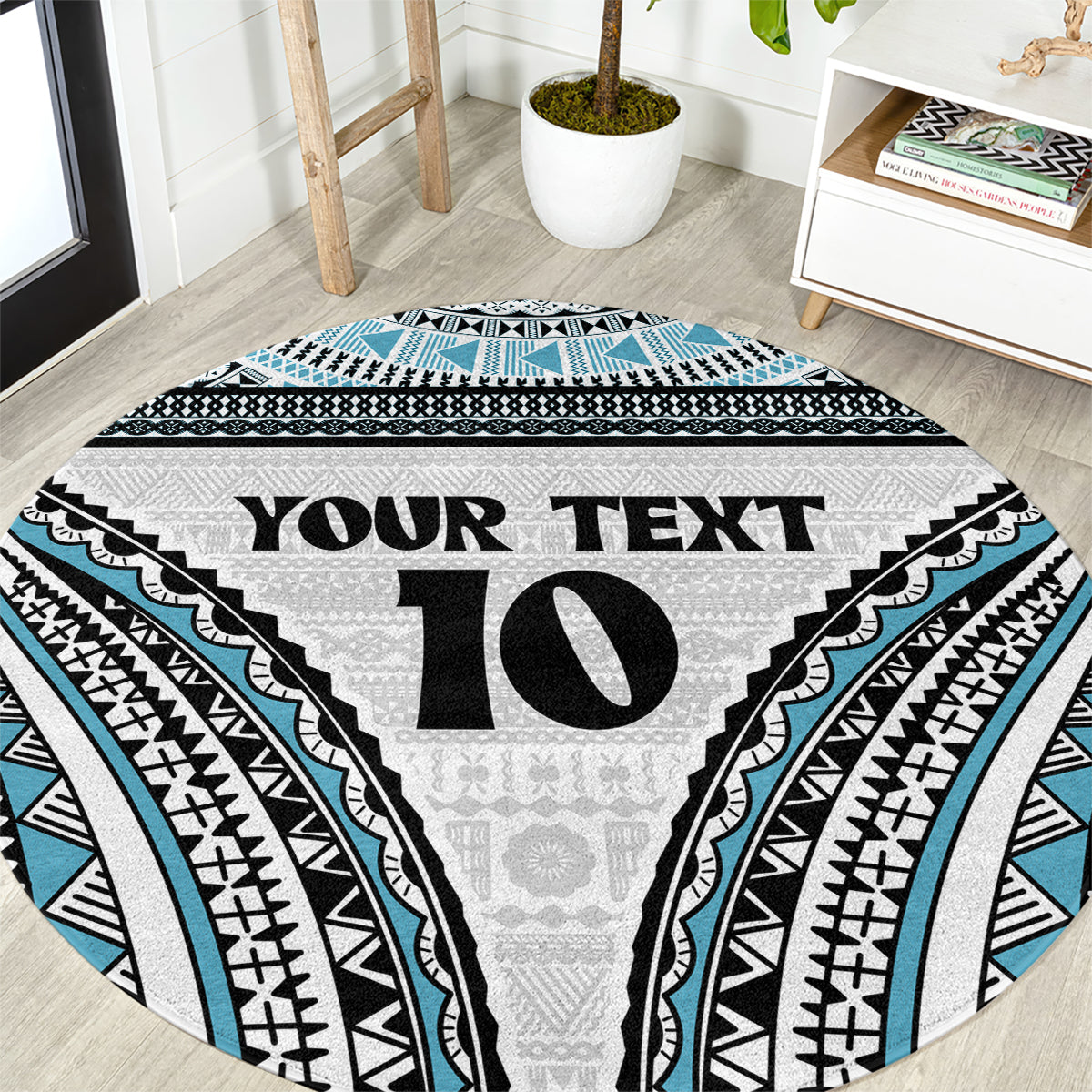 Custom Flying Fijians Rugby Round Carpet Tapa Tribal Cloth