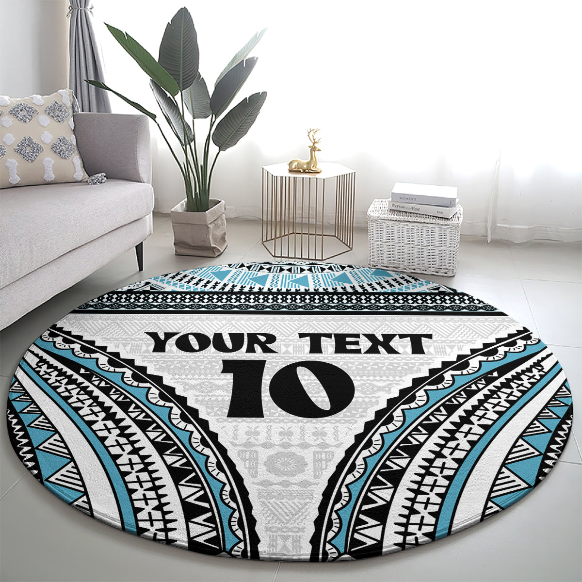 Custom Flying Fijians Rugby Round Carpet Tapa Tribal Cloth