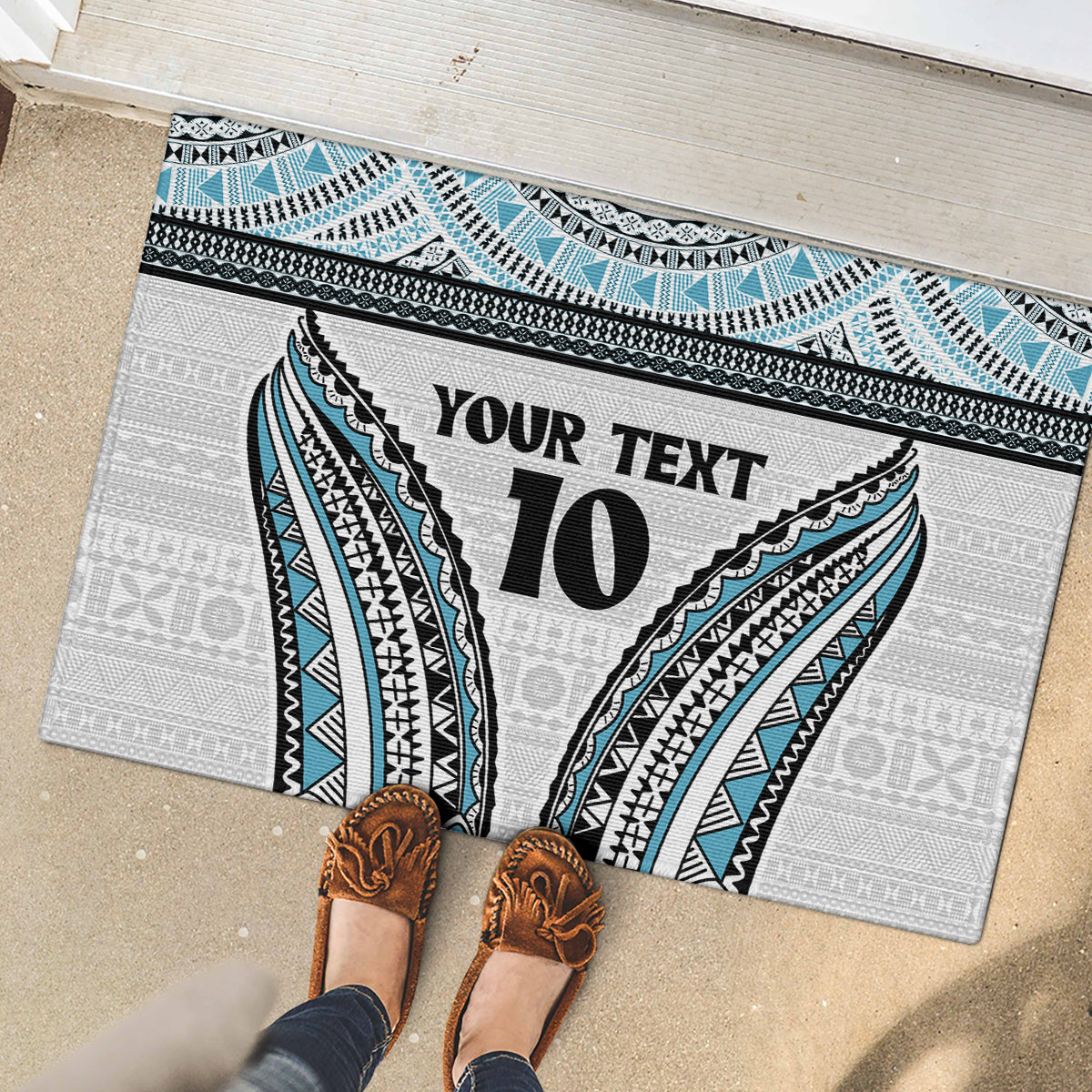 Custom Flying Fijians Rugby Rubber Doormat Tapa Tribal Cloth