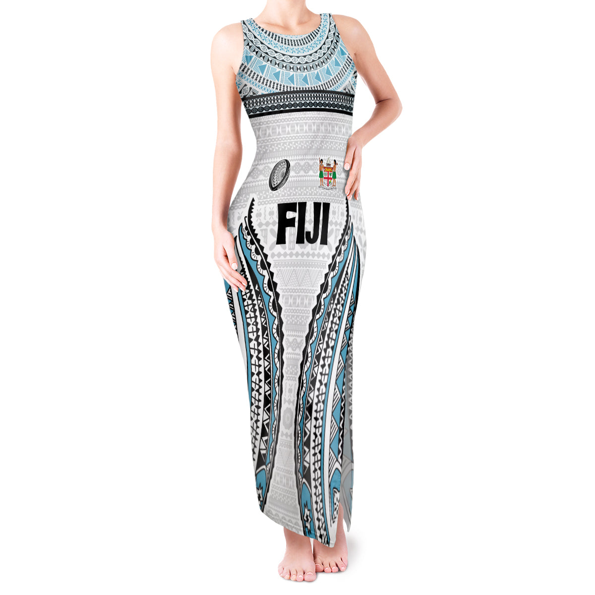 Custom Flying Fijians Rugby Tank Maxi Dress Tapa Tribal Cloth LT03 Women White - Polynesian Pride