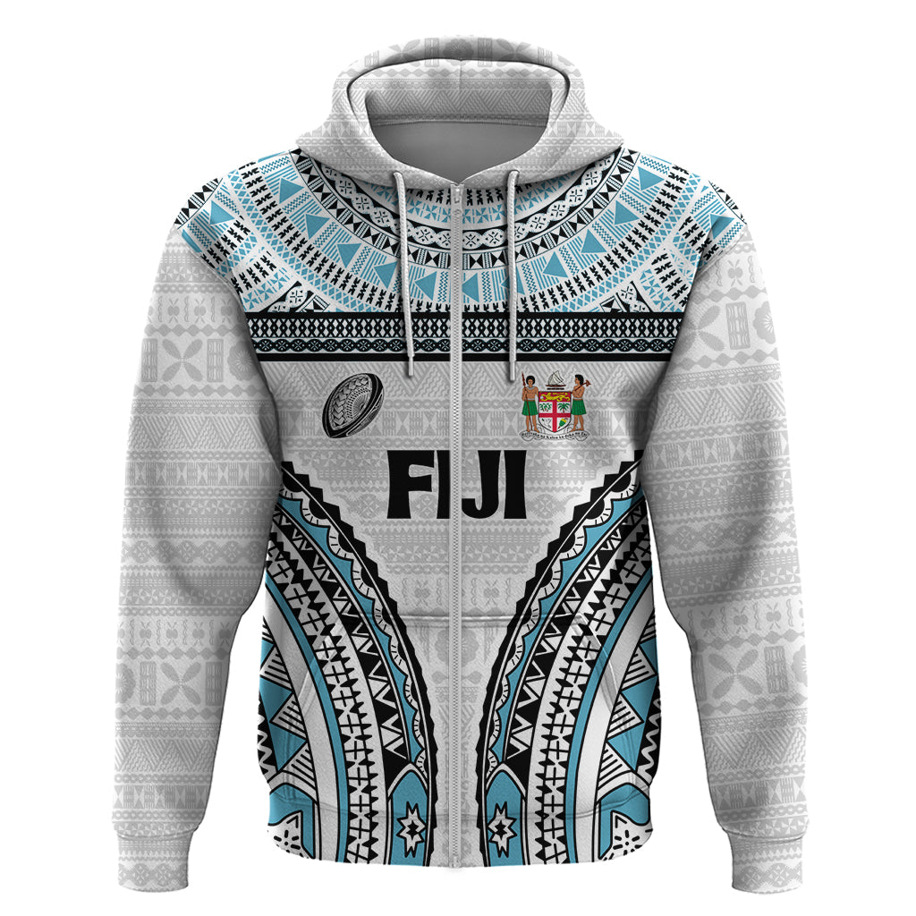 Custom Flying Fijians Rugby Zip Hoodie Tapa Tribal Cloth LT03 Zip Hoodie White - Polynesian Pride