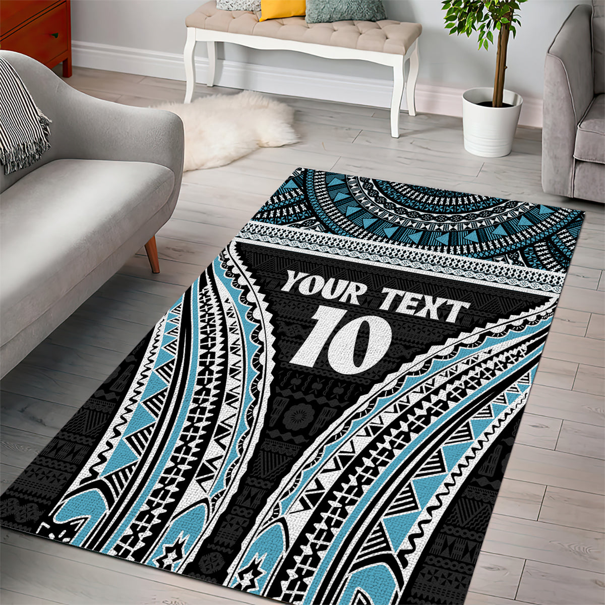 Custom Flying Fijians Rugby Area Rug Tapa Tribal Cloth Black Color