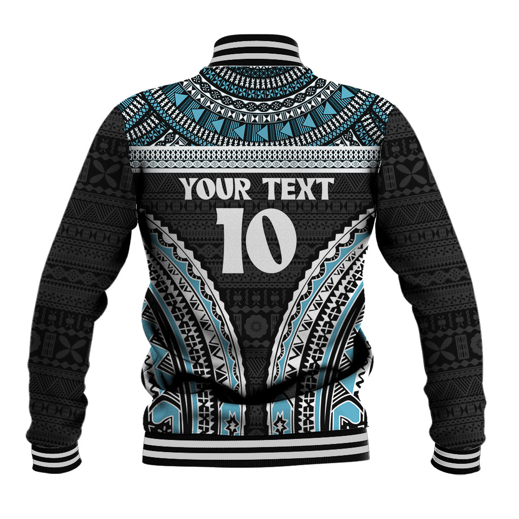 Custom Flying Fijians Rugby Baseball Jacket Tapa Tribal Cloth Black Color LT03 - Polynesian Pride