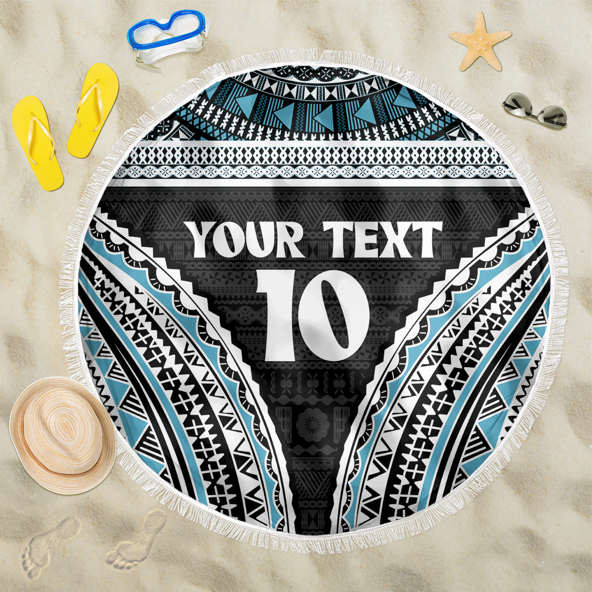 Custom Flying Fijians Rugby Beach Blanket Tapa Tribal Cloth Black Color