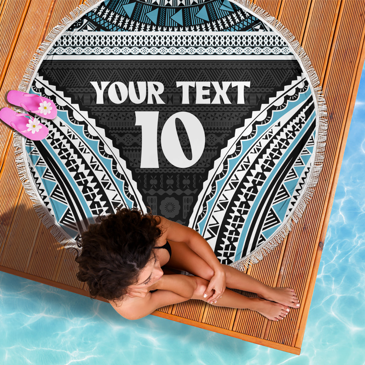 Custom Flying Fijians Rugby Beach Blanket Tapa Tribal Cloth Black Color