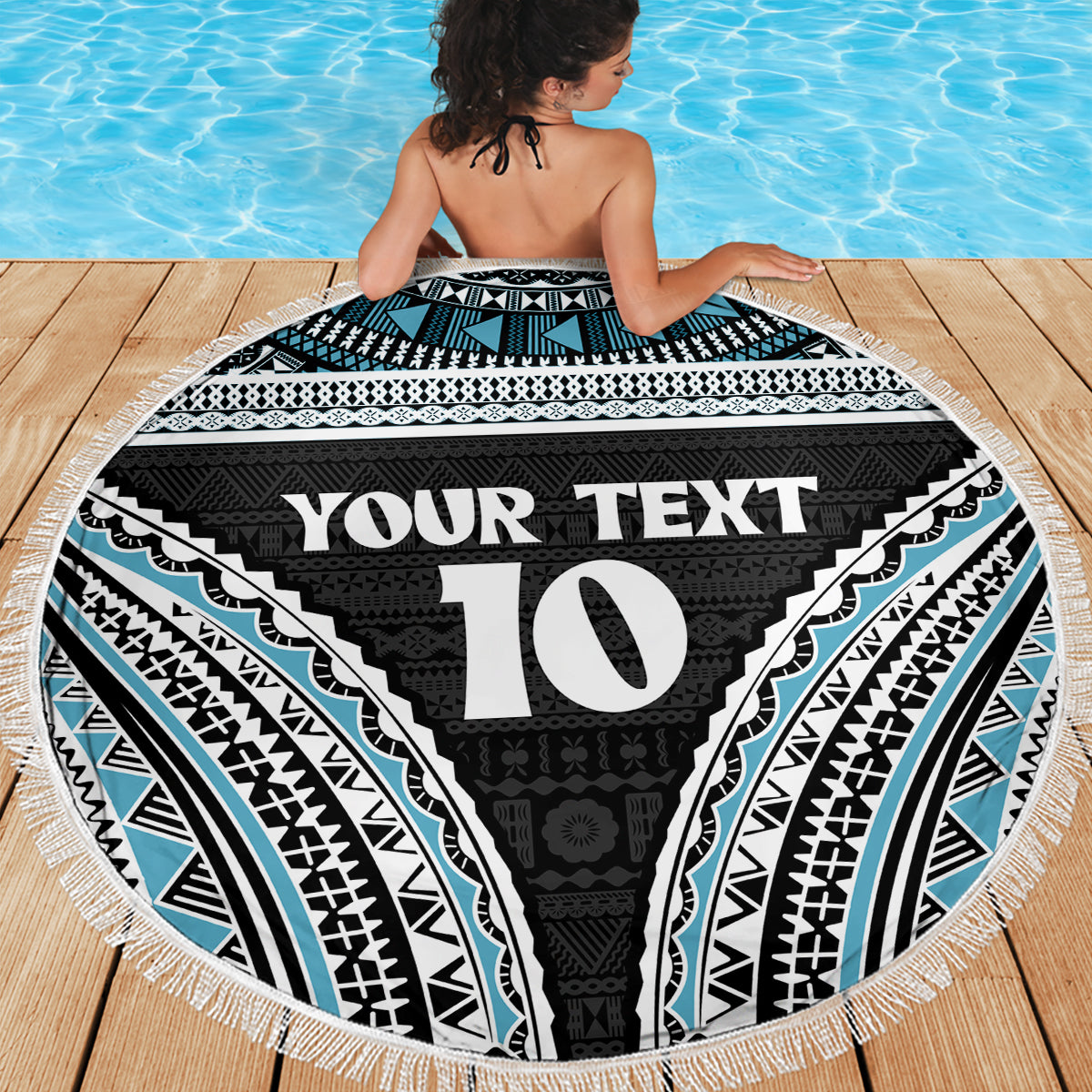 Custom Flying Fijians Rugby Beach Blanket Tapa Tribal Cloth Black Color