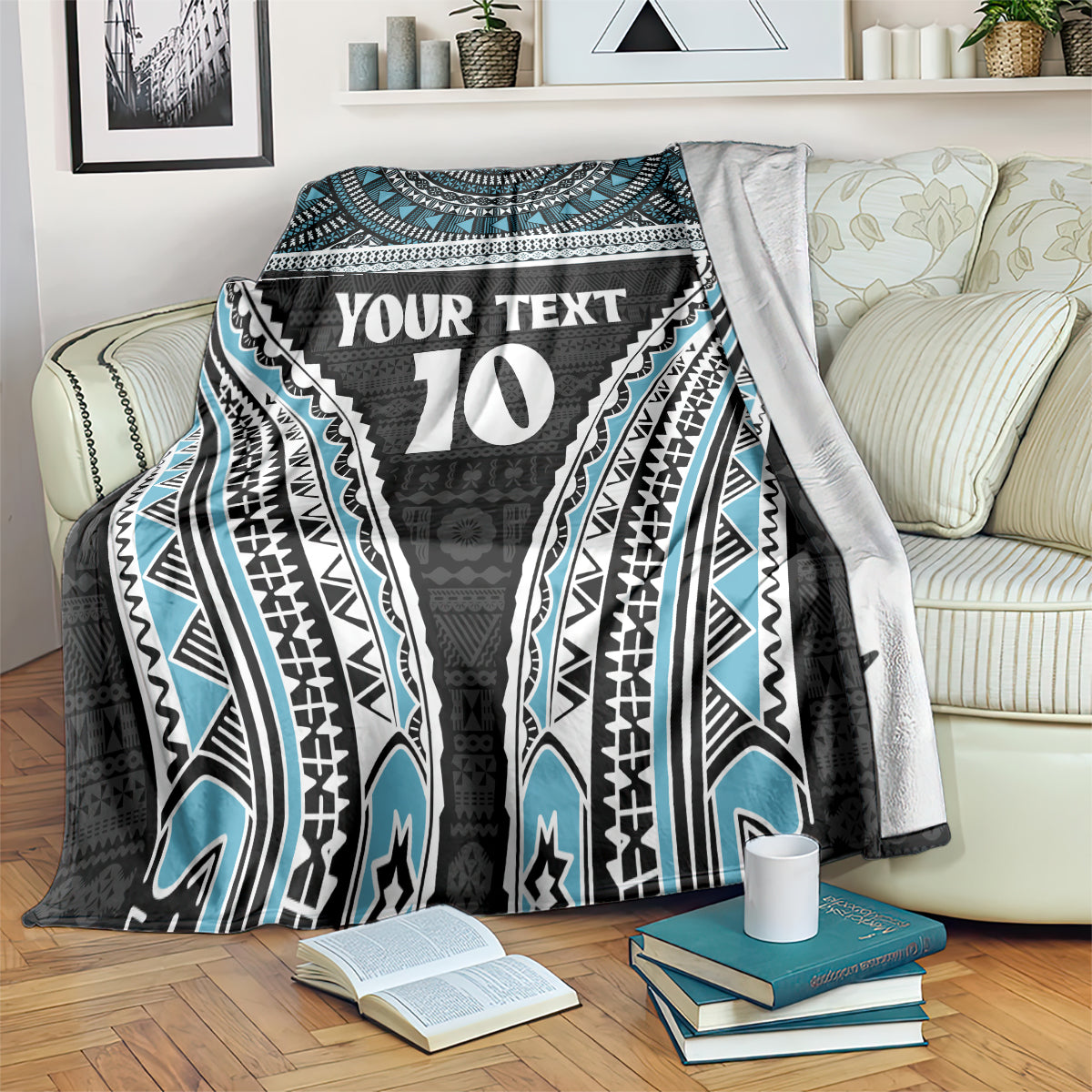 Custom Flying Fijians Rugby Blanket Tapa Tribal Cloth Black Color