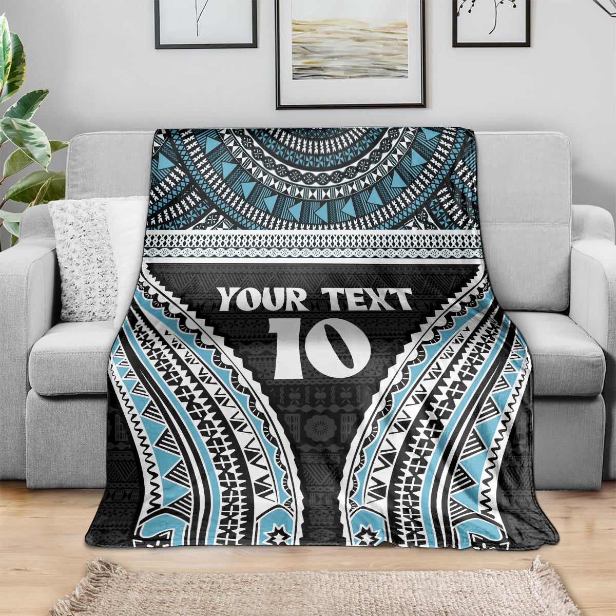 Custom Flying Fijians Rugby Blanket Tapa Tribal Cloth Black Color
