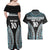 Custom Flying Fijians Rugby Couples Matching Off Shoulder Maxi Dress and Hawaiian Shirt Tapa Tribal Cloth Black Color LT03 - Polynesian Pride