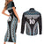 Custom Flying Fijians Rugby Couples Matching Short Sleeve Bodycon Dress and Long Sleeve Button Shirt Tapa Tribal Cloth Black Color LT03 - Polynesian Pride