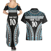 Custom Flying Fijians Rugby Couples Matching Summer Maxi Dress and Hawaiian Shirt Tapa Tribal Cloth Black Color LT03 - Polynesian Pride