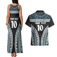 Custom Flying Fijians Rugby Couples Matching Tank Maxi Dress and Hawaiian Shirt Tapa Tribal Cloth Black Color LT03 - Polynesian Pride
