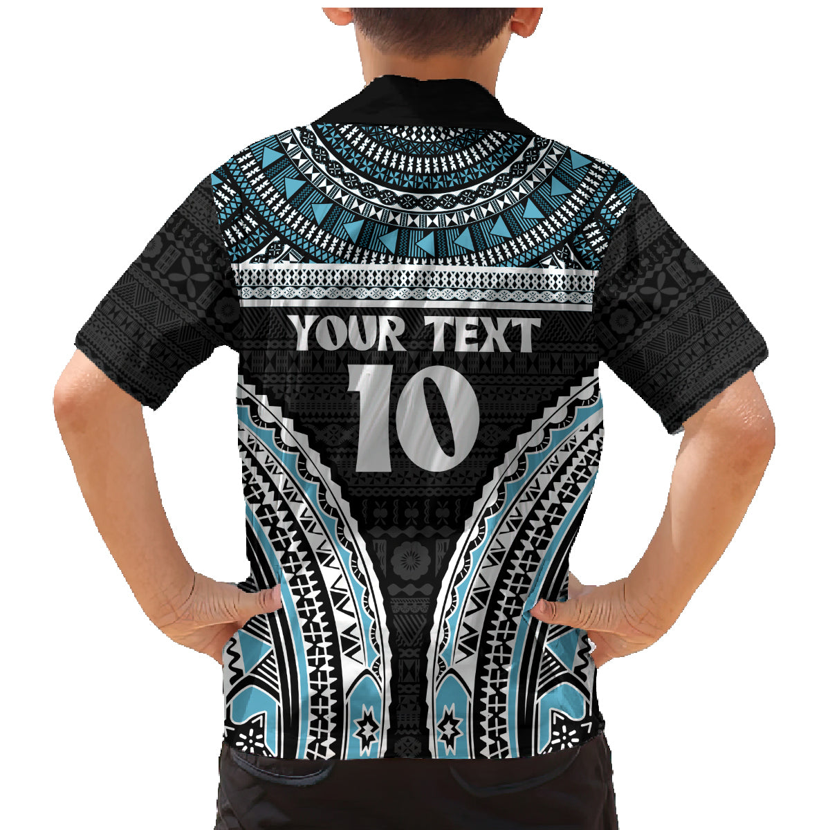 Custom Flying Fijians Rugby Family Matching Mermaid Dress and Hawaiian Shirt Tapa Tribal Cloth Black Color LT03 - Polynesian Pride