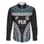 Custom Flying Fijians Rugby Family Matching Off The Shoulder Long Sleeve Dress and Hawaiian Shirt Tapa Tribal Cloth Black Color LT03 Dad's Shirt - Long Sleeve Black - Polynesian Pride