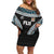 Custom Flying Fijians Rugby Family Matching Off Shoulder Short Dress and Hawaiian Shirt Tapa Tribal Cloth Black Color LT03 Mom's Dress Black - Polynesian Pride