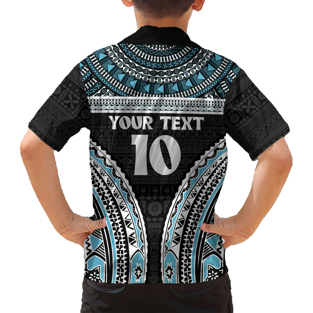 Custom Flying Fijians Rugby Kid Hawaiian Shirt Tapa Tribal Cloth Black Color LT03 - Polynesian Pride