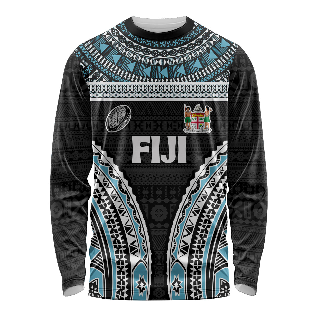 Custom Flying Fijians Rugby Long Sleeve Shirt Tapa Tribal Cloth Black Color LT03 Unisex Black - Polynesian Pride