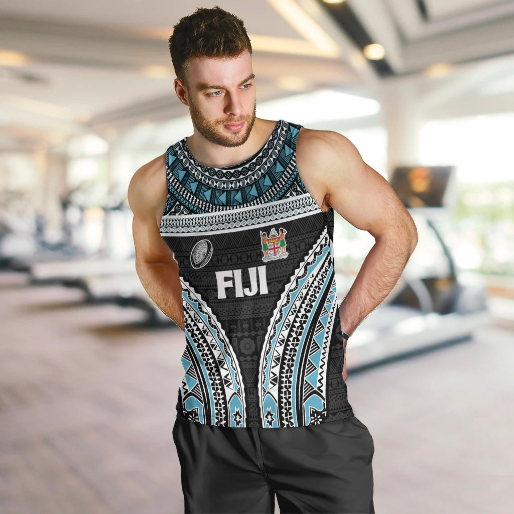 Custom Flying Fijians Rugby Men Tank Top Tapa Tribal Cloth Black Color LT03 Black - Polynesian Pride