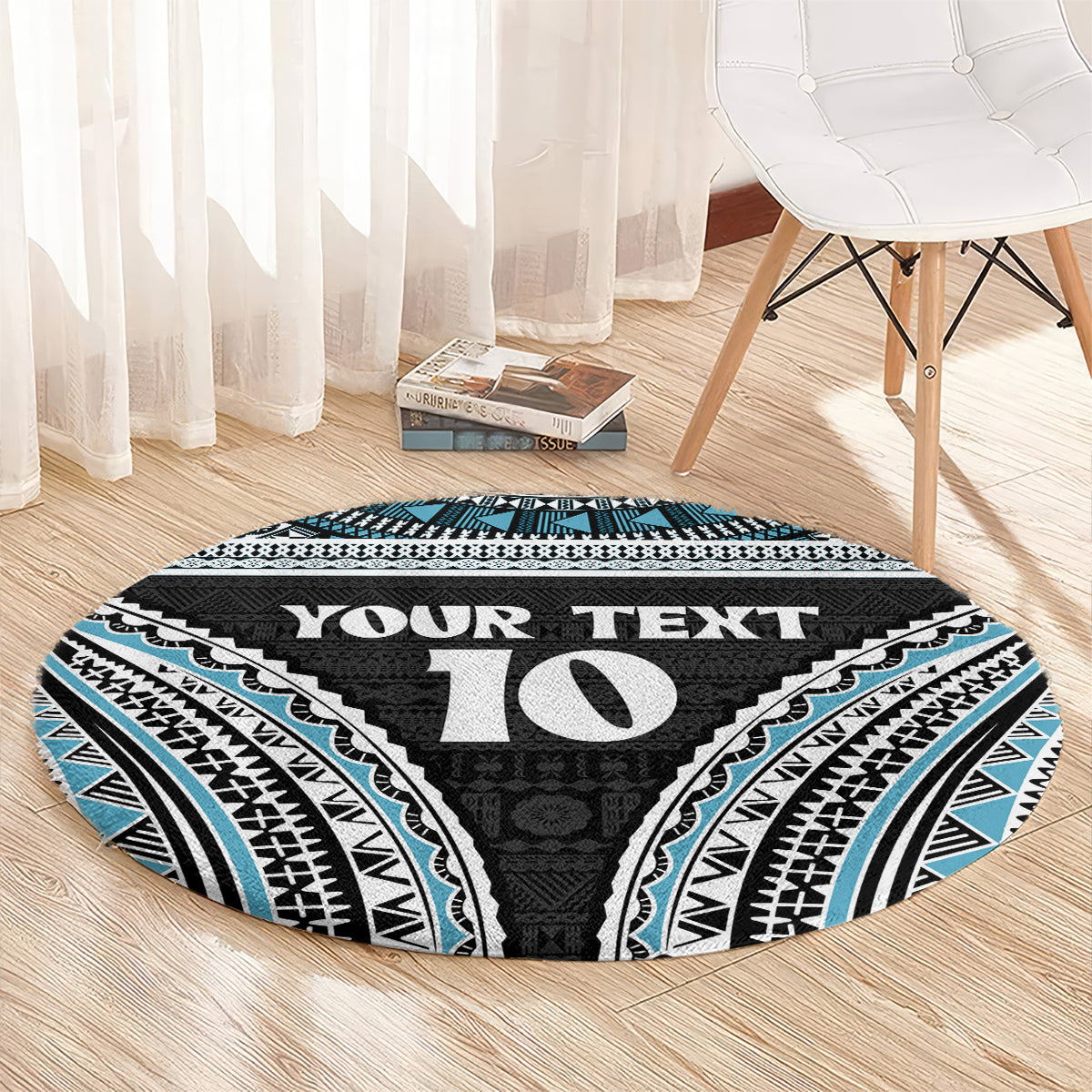 Custom Flying Fijians Rugby Round Carpet Tapa Tribal Cloth Black Color