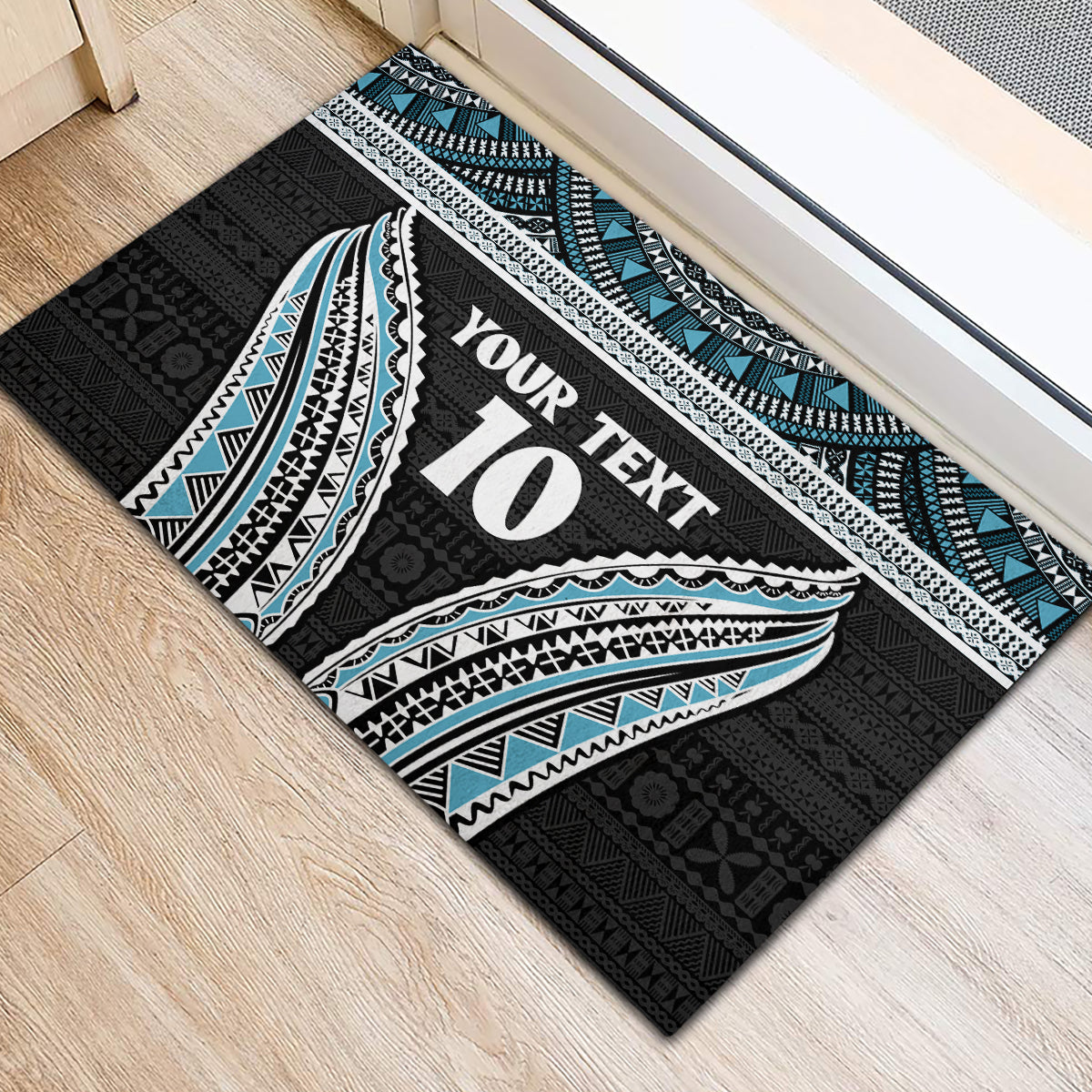 Custom Flying Fijians Rugby Rubber Doormat Tapa Tribal Cloth Black Color