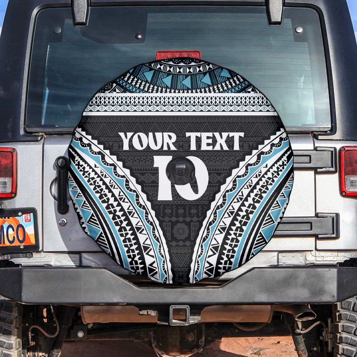 Custom Flying Fijians Rugby Spare Tire Cover Tapa Tribal Cloth Black Color