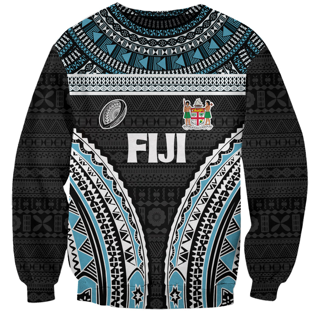 Custom Flying Fijians Rugby Sweatshirt Tapa Tribal Cloth Black Color LT03 Unisex Black - Polynesian Pride