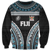 Custom Flying Fijians Rugby Sweatshirt Tapa Tribal Cloth Black Color LT03 Unisex Black - Polynesian Pride