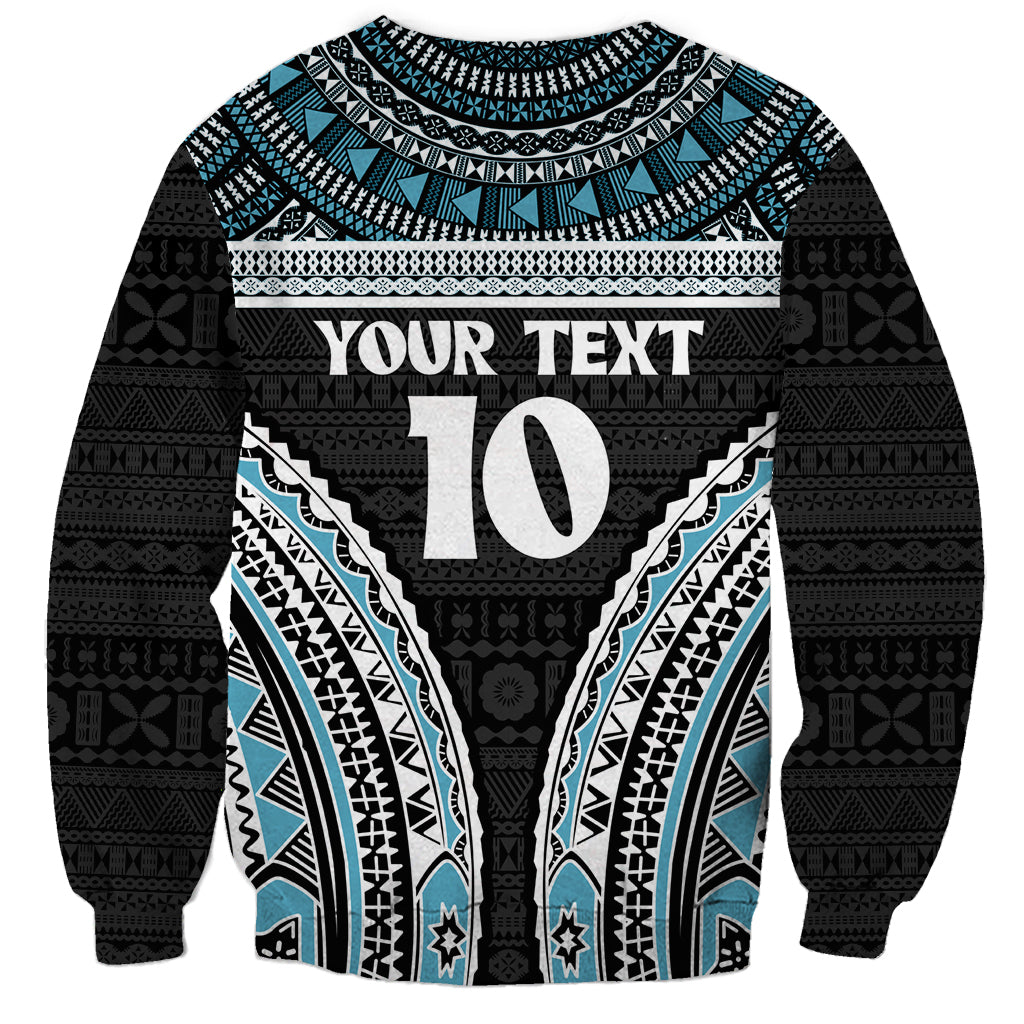 Custom Flying Fijians Rugby Sweatshirt Tapa Tribal Cloth Black Color LT03 - Polynesian Pride