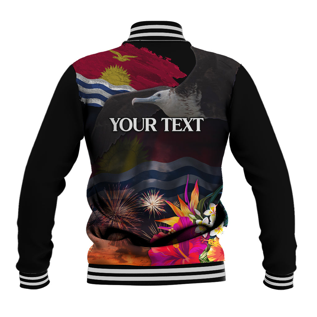 Personalised Kiribati Independence Day Baseball Jacket Frigatebird and Plumeria Hibiscus Flower LT03 - Polynesian Pride