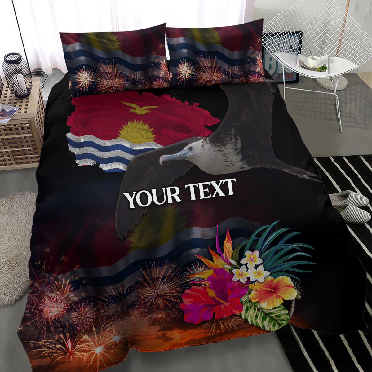 Personalised Kiribati Independence Day Bedding Set Frigatebird and Plumeria Hibiscus Flower LT03 - Polynesian Pride