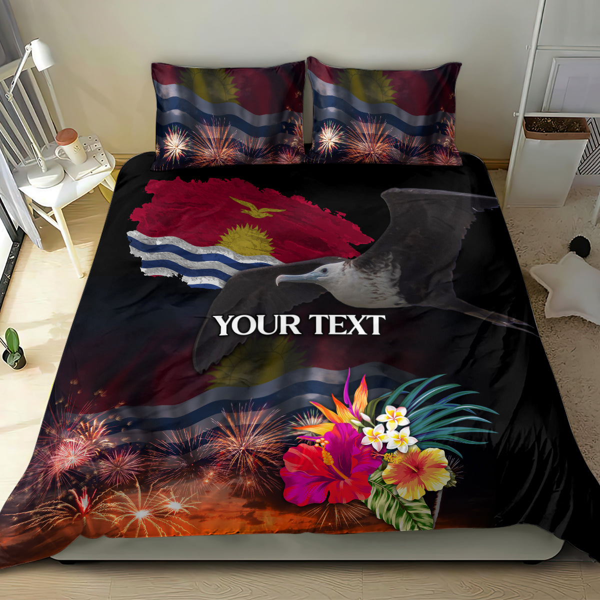 Personalised Kiribati Independence Day Bedding Set Frigatebird and Plumeria Hibiscus Flower LT03 - Polynesian Pride