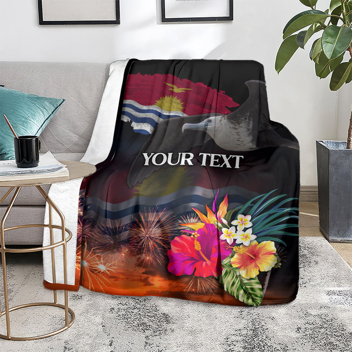 Personalised Kiribati Independence Day Blanket Frigatebird and Plumeria Hibiscus Flower LT03 - Polynesian Pride