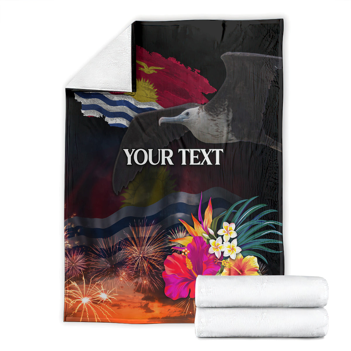 Personalised Kiribati Independence Day Blanket Frigatebird and Plumeria Hibiscus Flower LT03 - Polynesian Pride