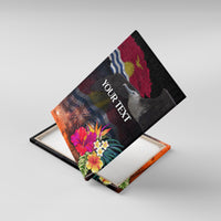 Personalised Kiribati Independence Day Canvas Wall Art Frigatebird and Plumeria Hibiscus Flower LT03 With Frame Black - Polynesian Pride