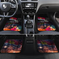 Personalised Kiribati Independence Day Car Mats Frigatebird and Plumeria Hibiscus Flower LT03 Set 4pcs Black - Polynesian Pride