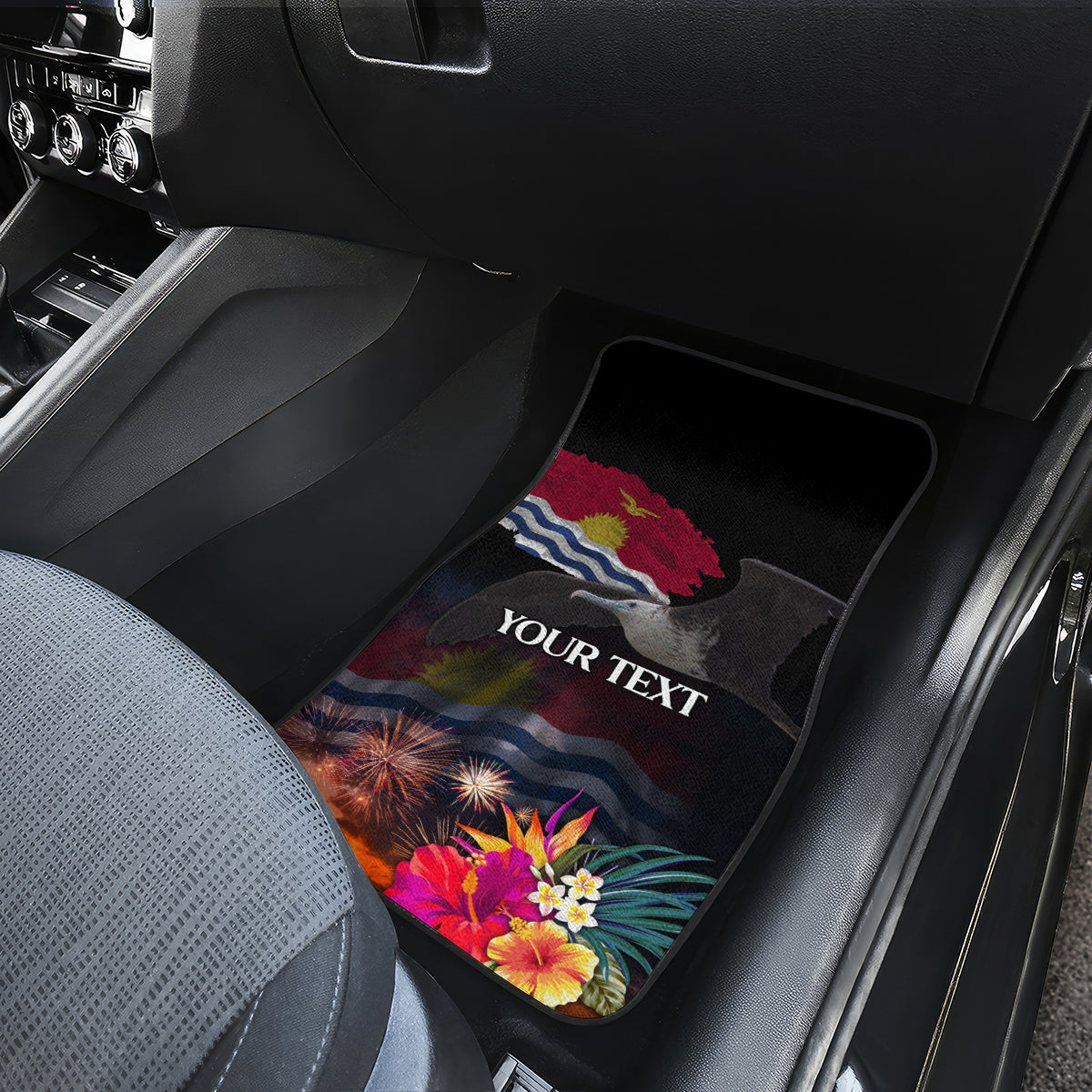 Personalised Kiribati Independence Day Car Mats Frigatebird and Plumeria Hibiscus Flower LT03 - Polynesian Pride