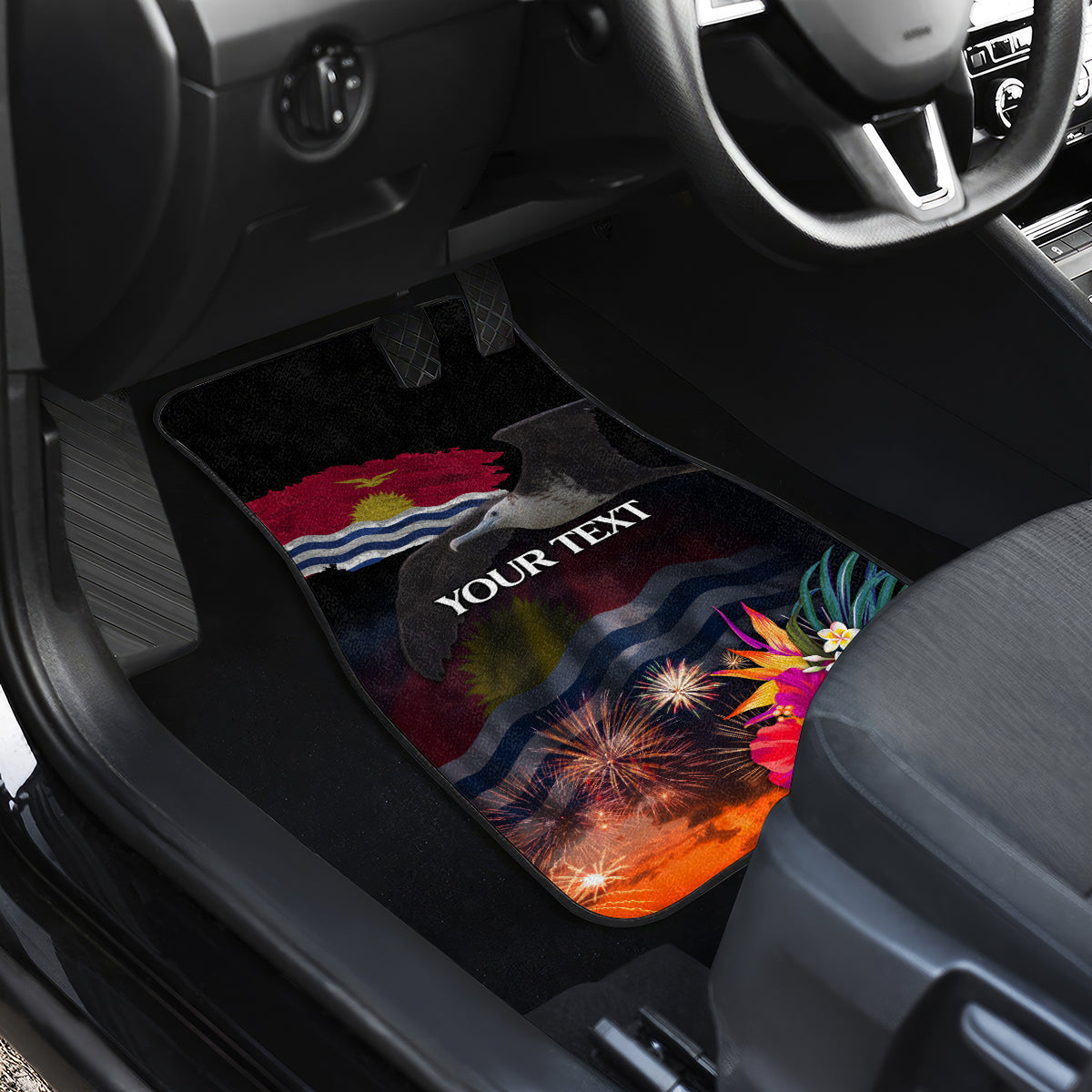 Personalised Kiribati Independence Day Car Mats Frigatebird and Plumeria Hibiscus Flower LT03 - Polynesian Pride