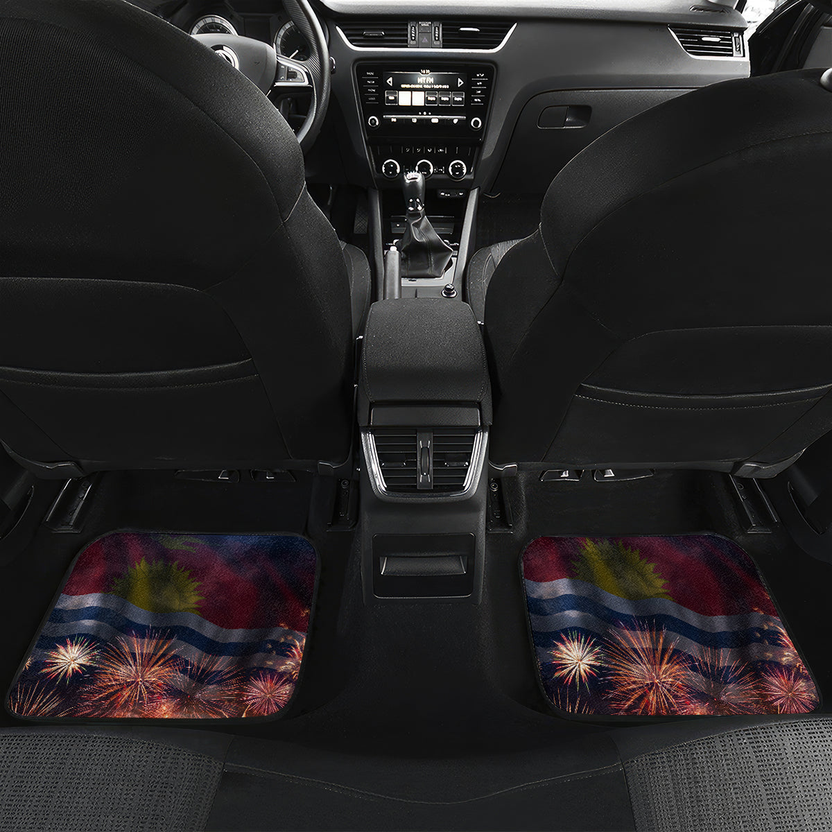 Personalised Kiribati Independence Day Car Mats Frigatebird and Plumeria Hibiscus Flower LT03 Set 2pcs - Back Black - Polynesian Pride