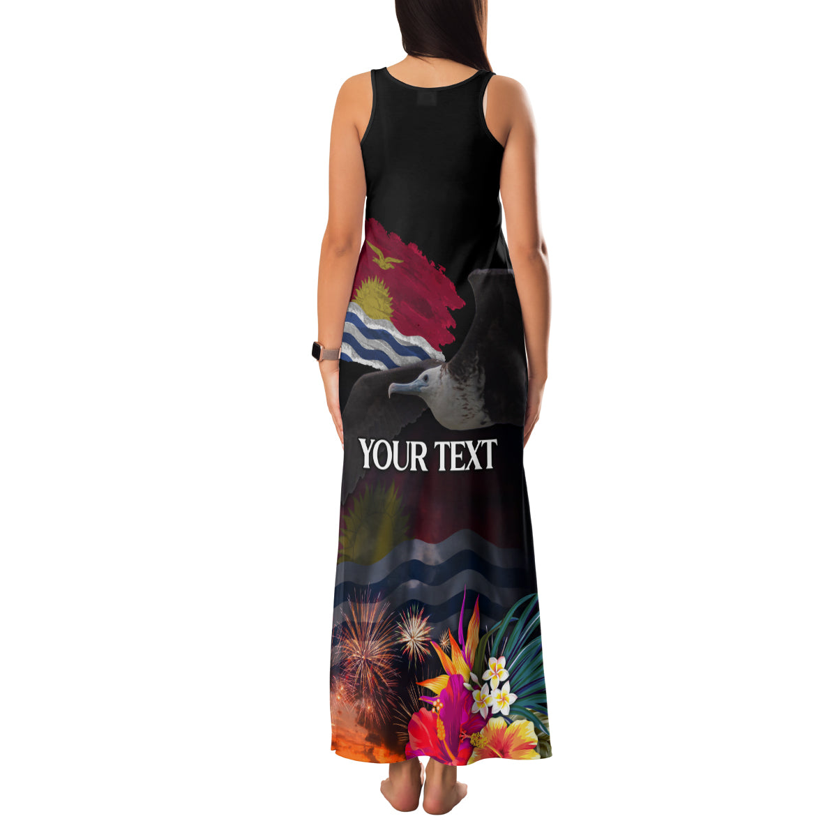 Kiribati Independence Day Family Matching Tank Maxi Dress and Hawaiian Shirt Frigatebird and Plumeria Hibiscus Flower