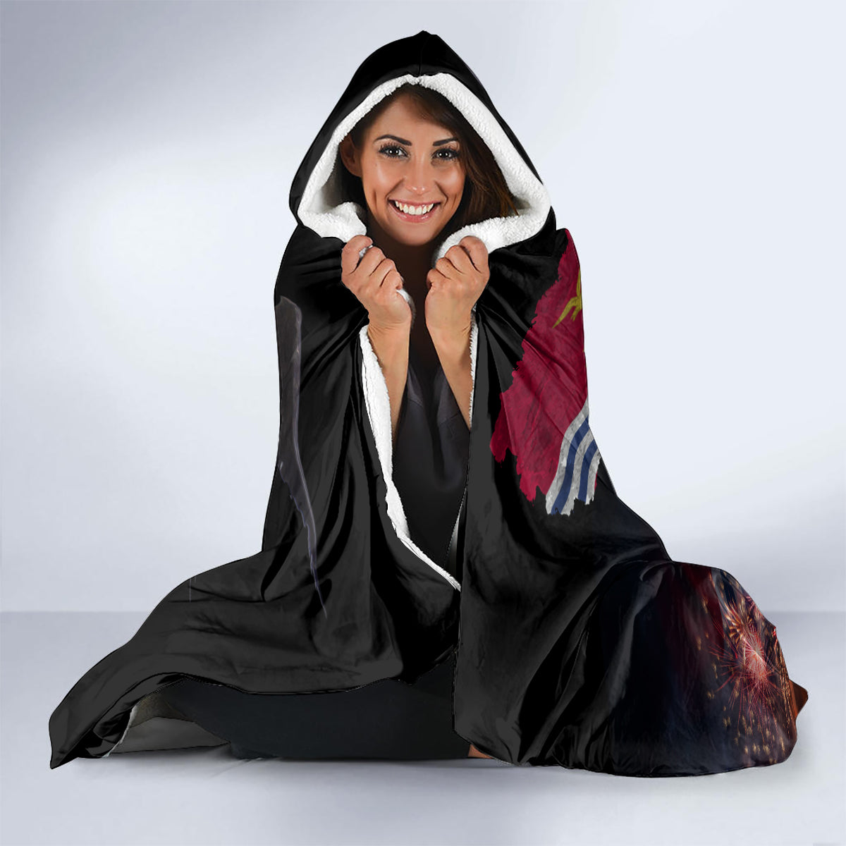 Personalised Kiribati Independence Day Hooded Blanket Frigatebird and Plumeria Hibiscus Flower LT03 - Polynesian Pride