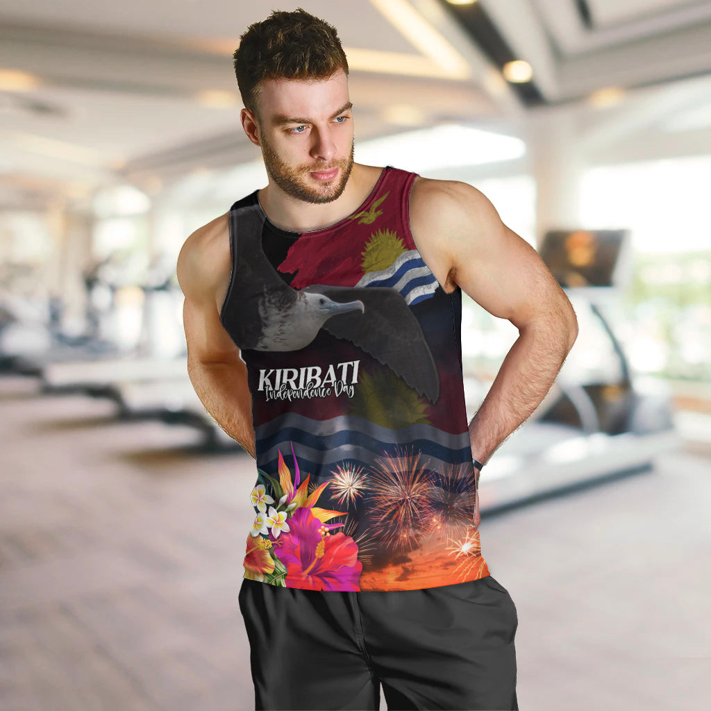 Personalised Kiribati Independence Day Men Tank Top Frigatebird and Plumeria Hibiscus Flower LT03 Black - Polynesian Pride