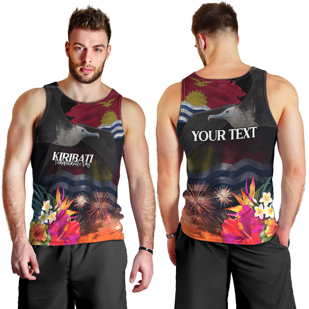 Personalised Kiribati Independence Day Men Tank Top Frigatebird and Plumeria Hibiscus Flower LT03 - Polynesian Pride